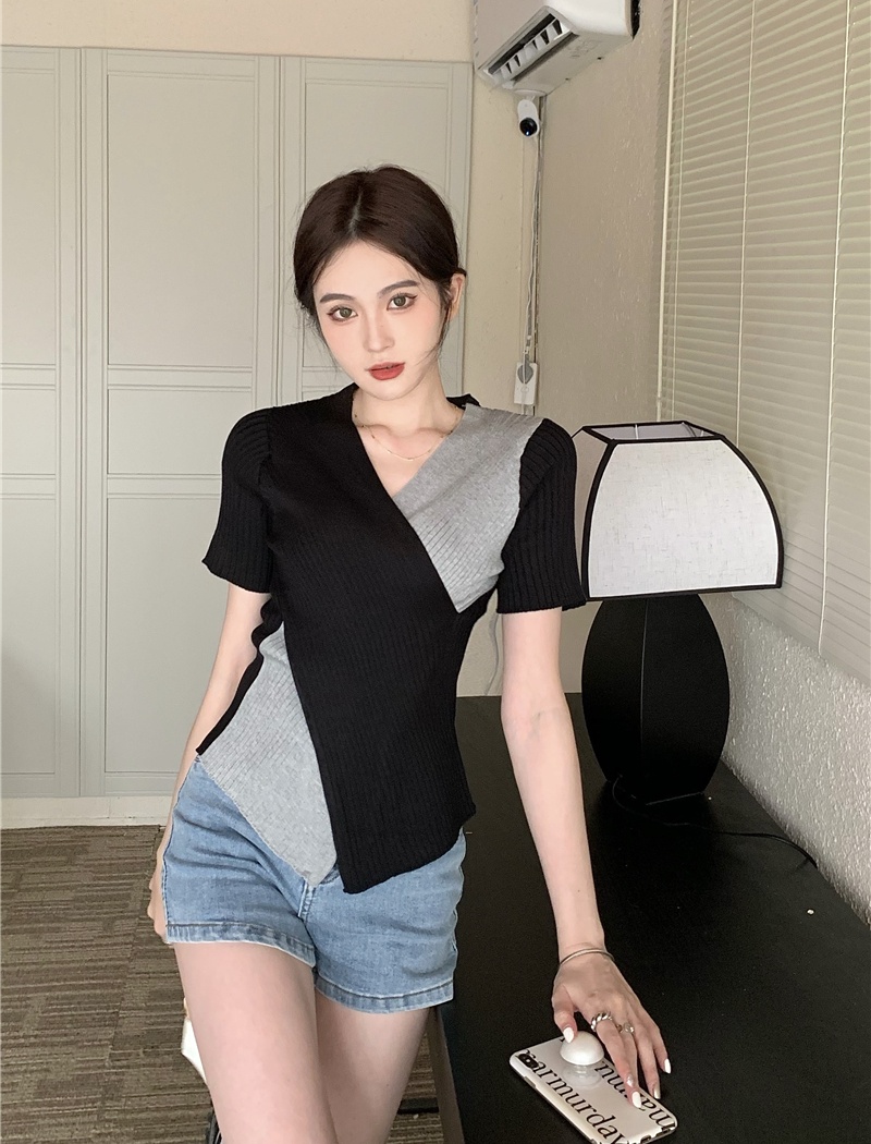 Temperament niche summer mixed colors short sleeve tops
