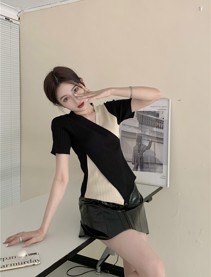 Temperament niche summer mixed colors short sleeve tops