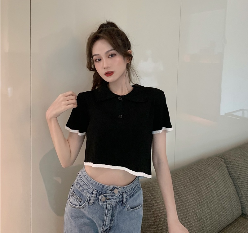 Short navel irregular summer knitted lapel slim tops