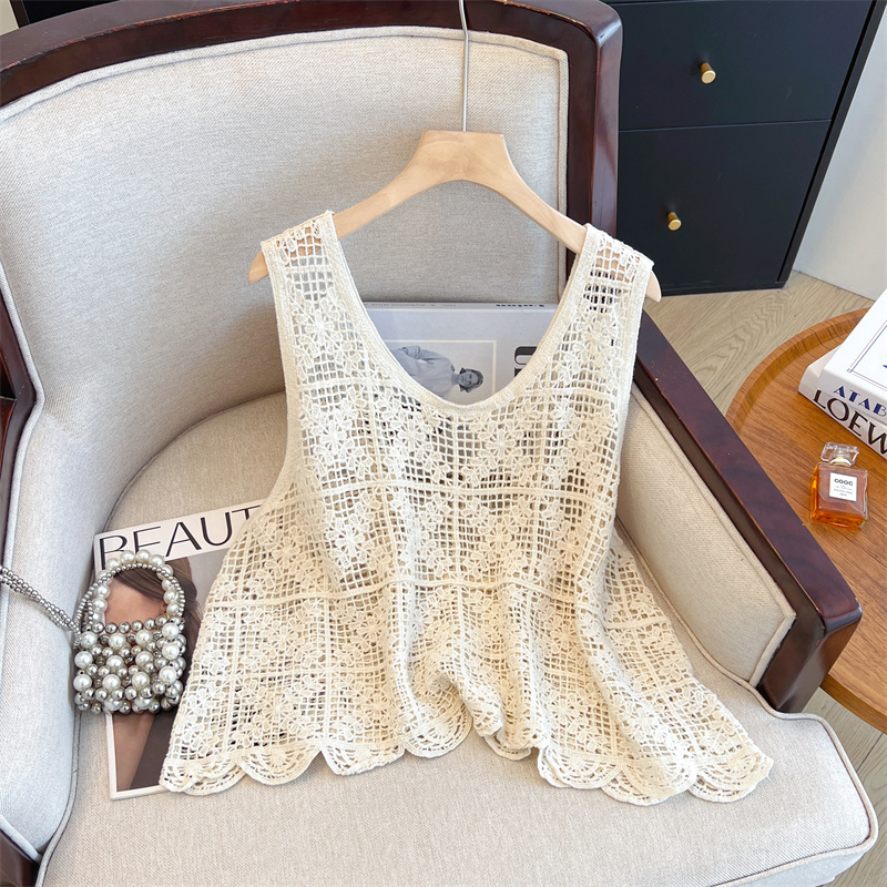 Large yard V-neck tops Korean style crochet vest for women