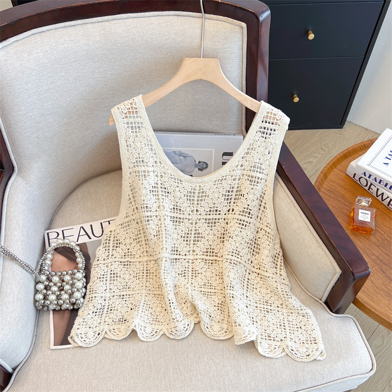 Large yard V-neck tops Korean style crochet vest for women