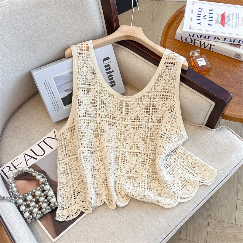 Large yard V-neck tops Korean style crochet vest for women