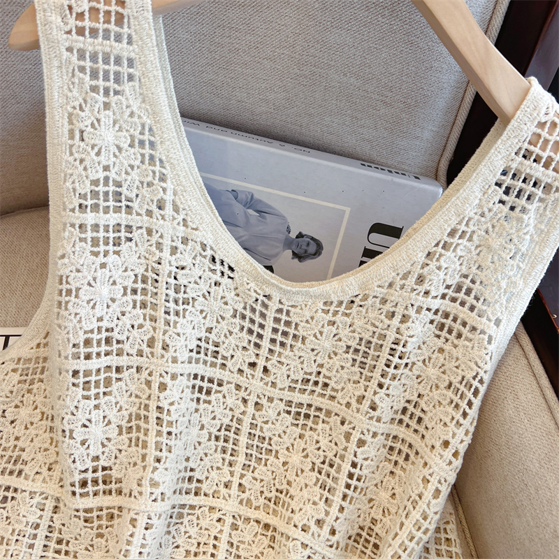 Large yard V-neck tops Korean style crochet vest for women