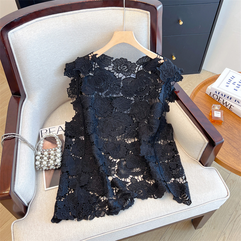 Lace sleeveless irregular shirts summer hollow large yard vest