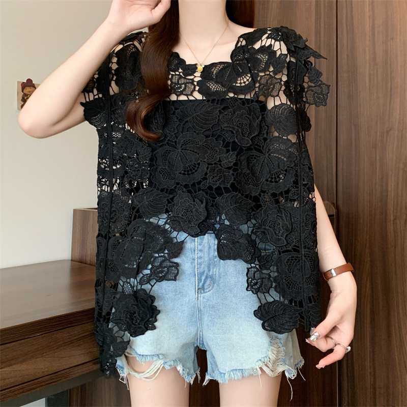 Lace sleeveless large yard vest fat hollow smock for women