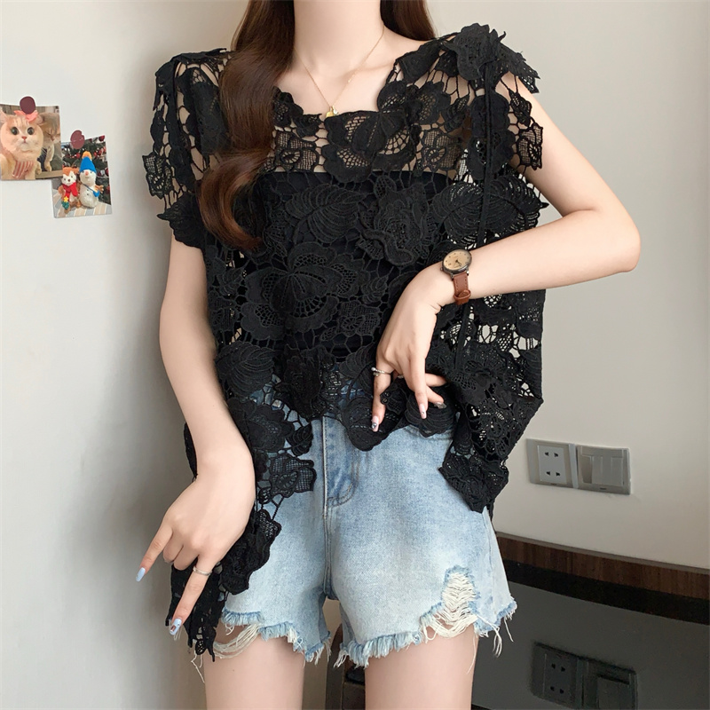 Lace sleeveless large yard vest fat hollow smock for women