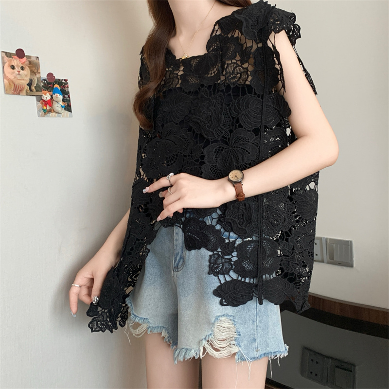 Lace sleeveless large yard vest fat hollow smock for women