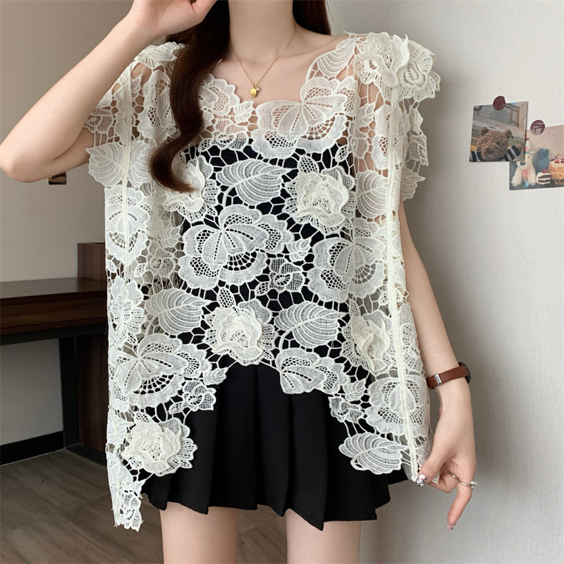 Lace sleeveless large yard vest fat hollow smock for women