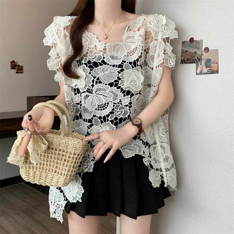 Lace sleeveless large yard vest fat hollow smock for women