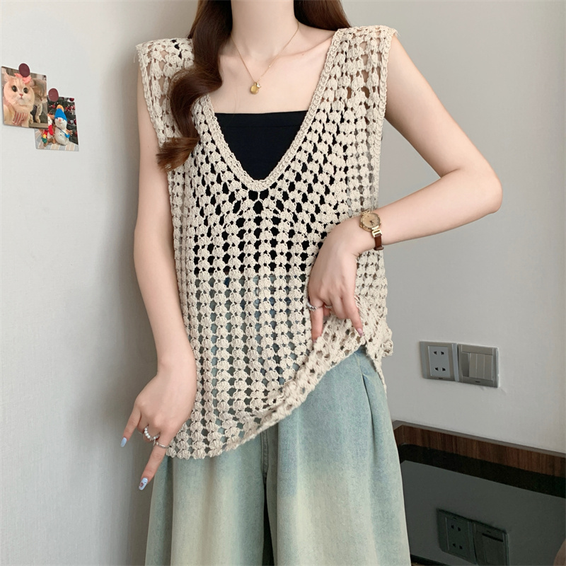 Fat hollow sleeveless smock loose summer vest for women