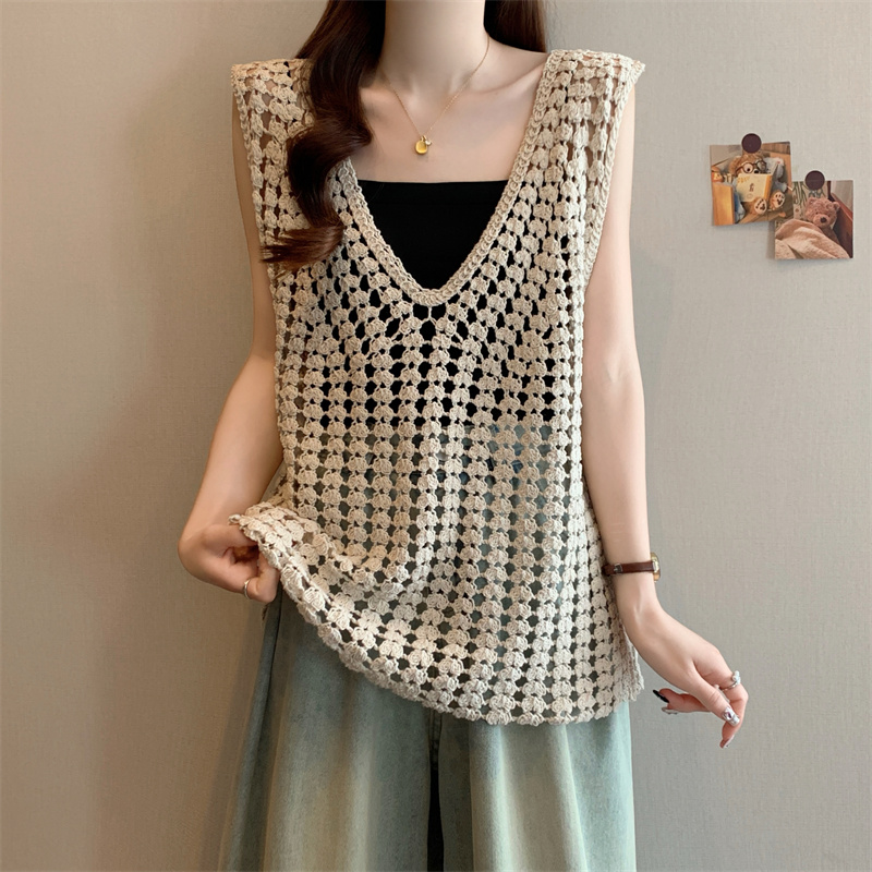 Fat hollow sleeveless smock loose summer vest for women