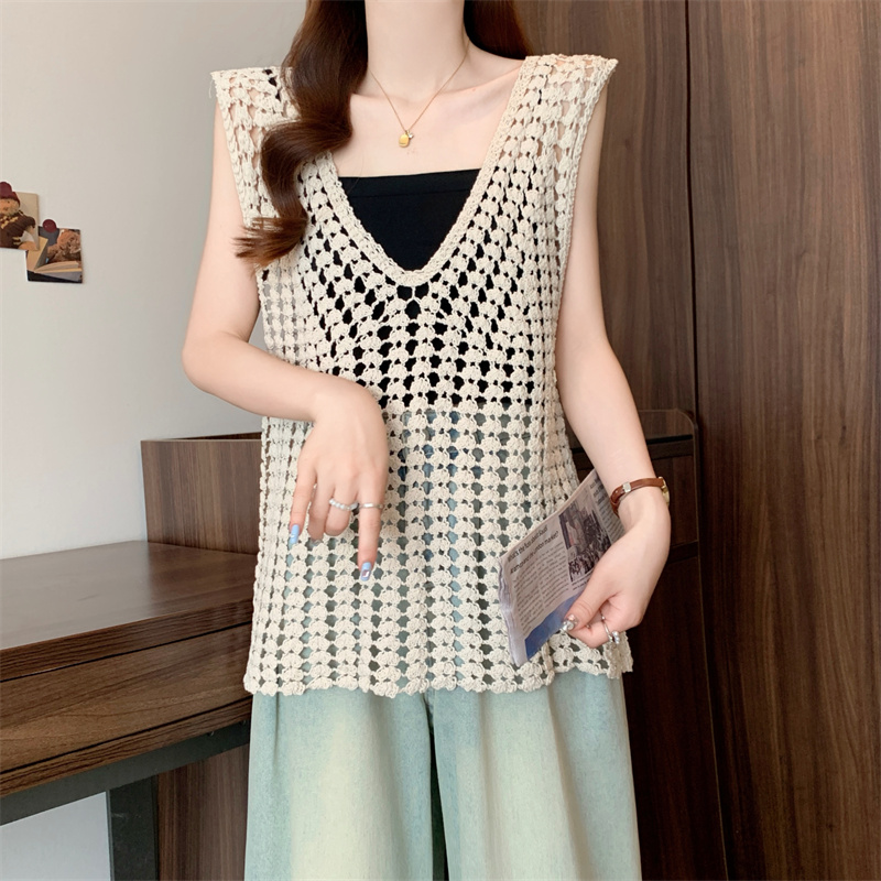 Fat hollow sleeveless smock loose summer vest for women