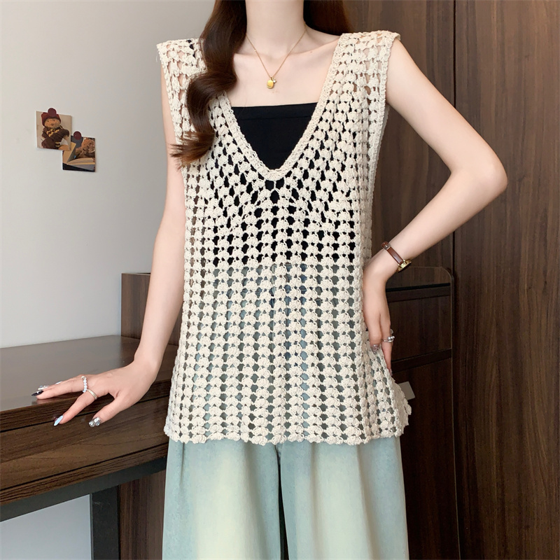Fat hollow sleeveless smock loose summer vest for women
