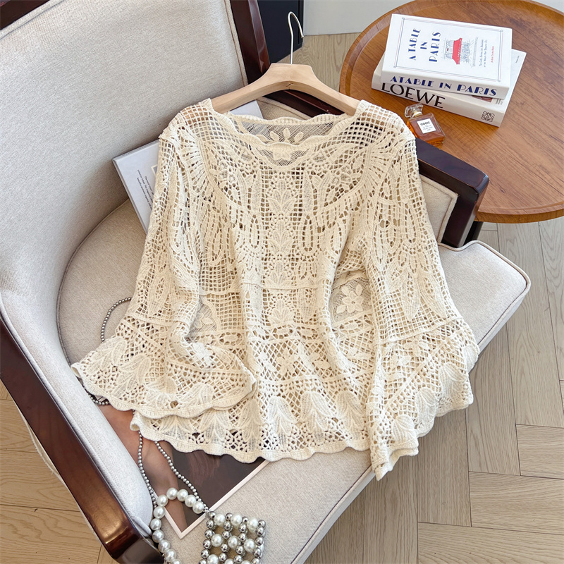 Lace hollow smock large yard Cover belly shirts for women