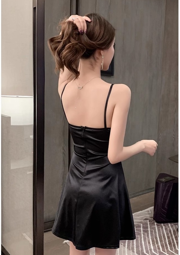 Sexy leopard pinched waist slim strapless temperament dress