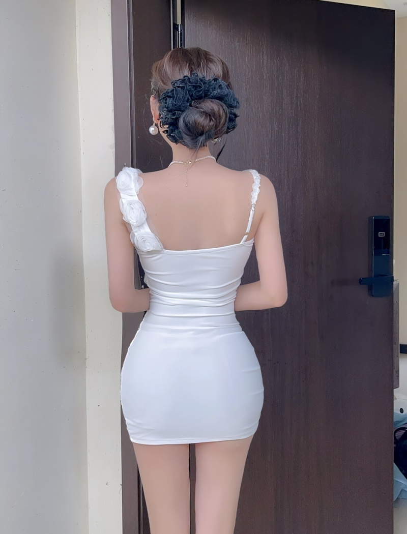 Sling sexy low-cut bottoming gauze splice flowers dress