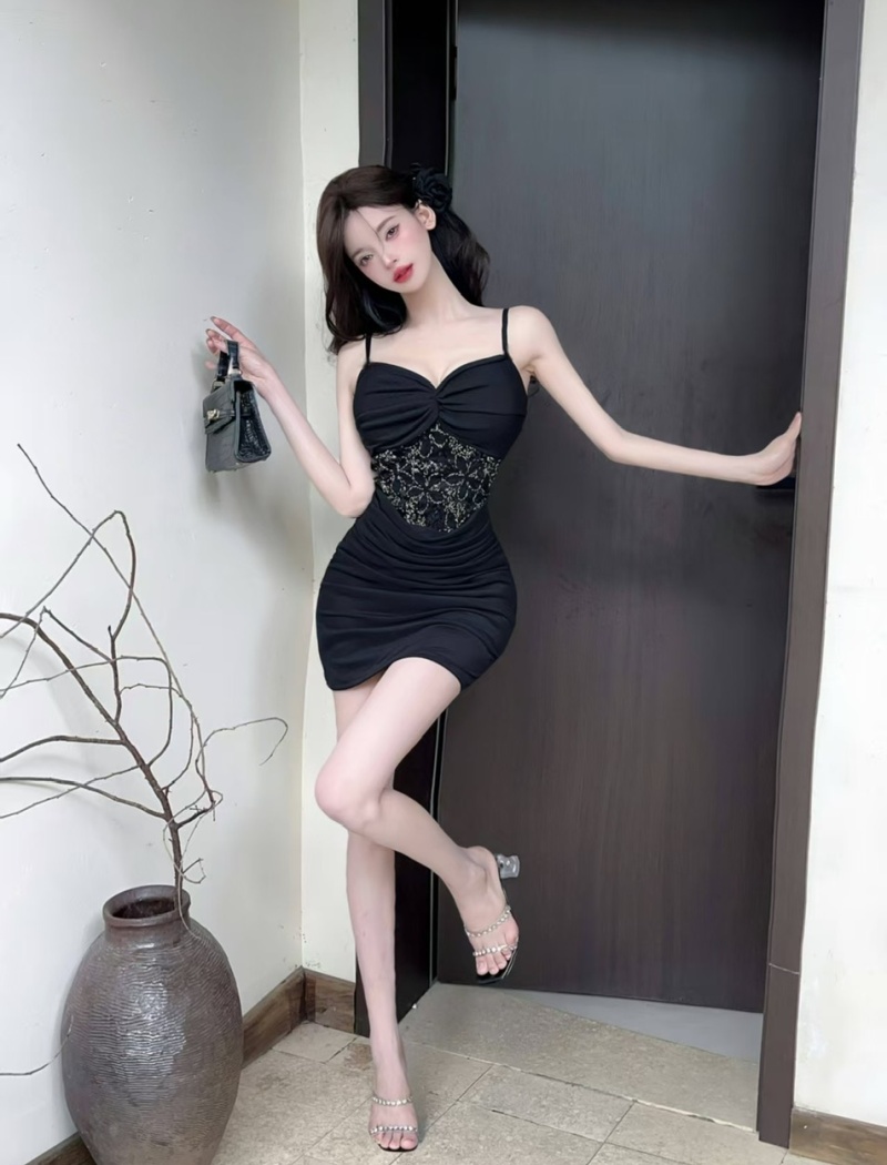 Gauze splice package hip short lace sexy sling dress