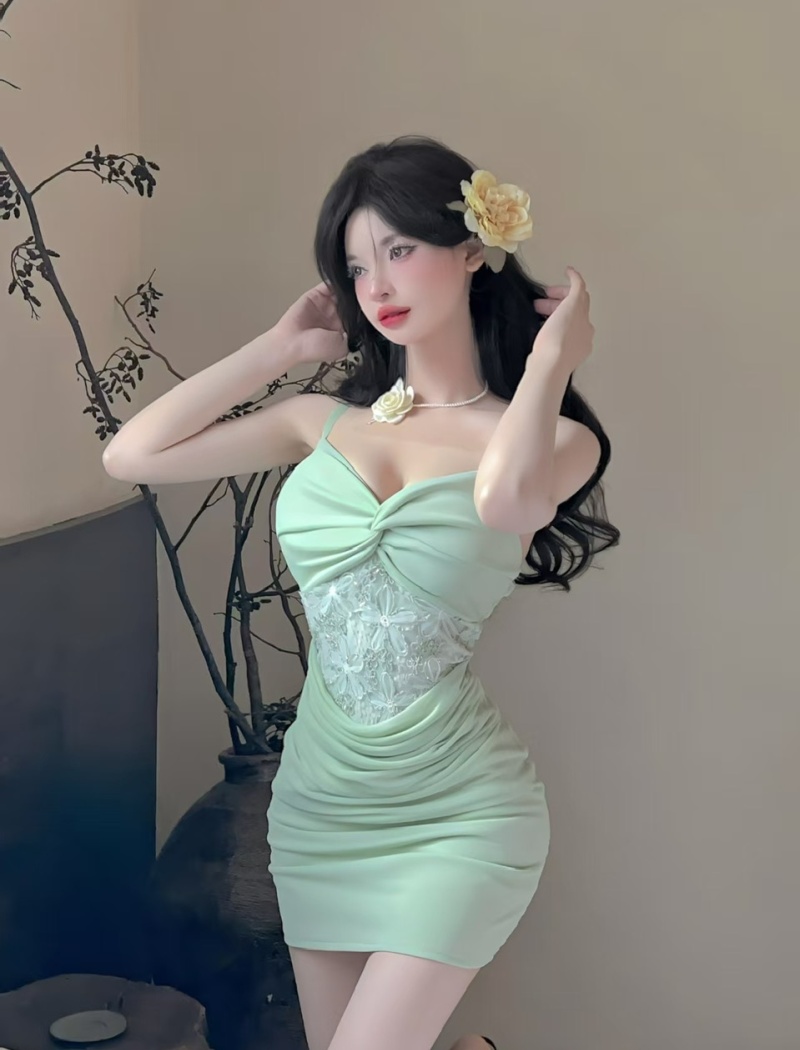 Gauze splice package hip short lace sexy sling dress