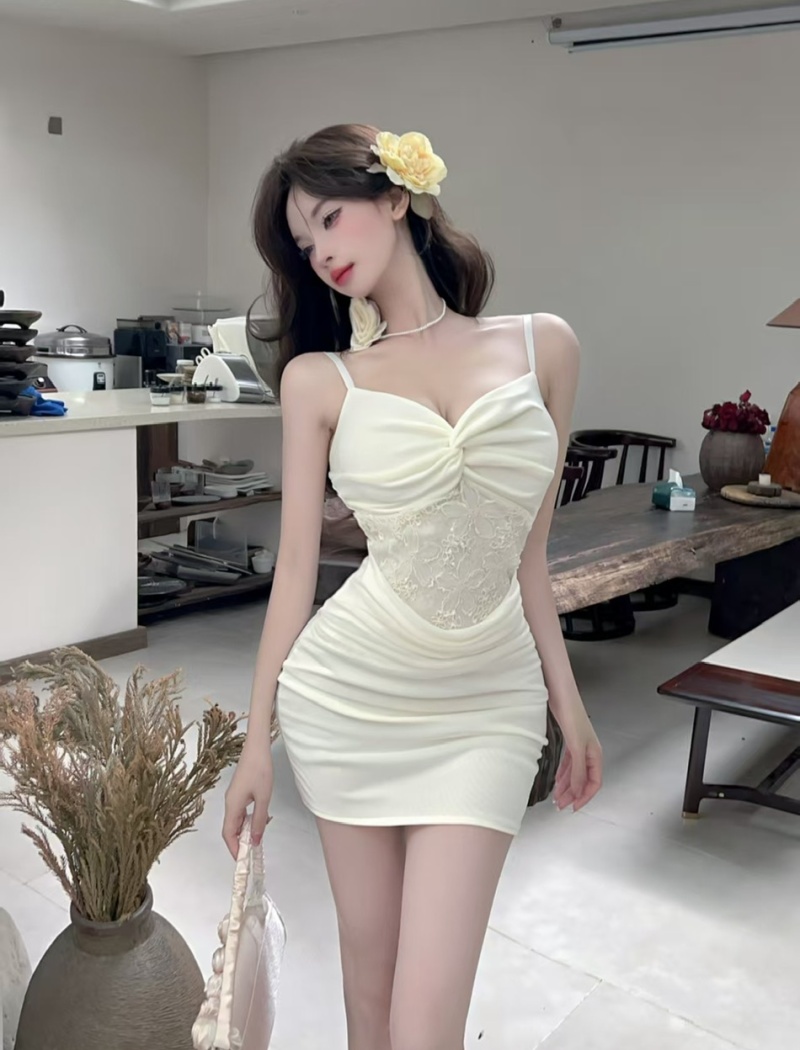 Gauze splice package hip short lace sexy sling dress