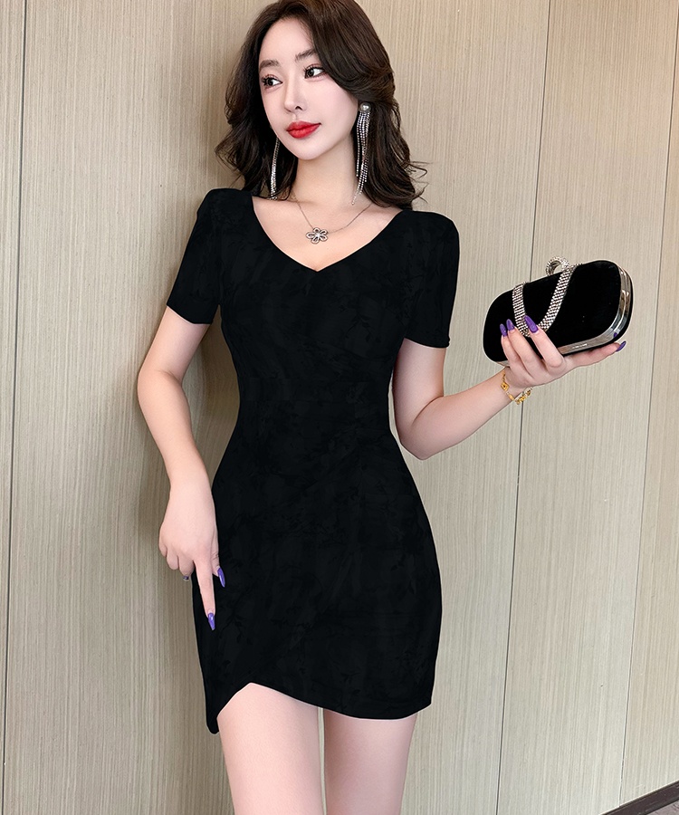 Low-cut sexy night show package hip gauze dress