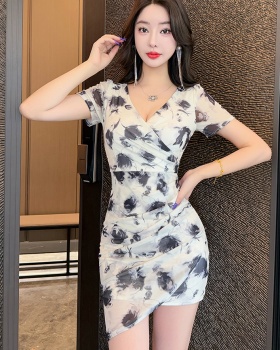Low-cut package hip gauze sexy overalls dress