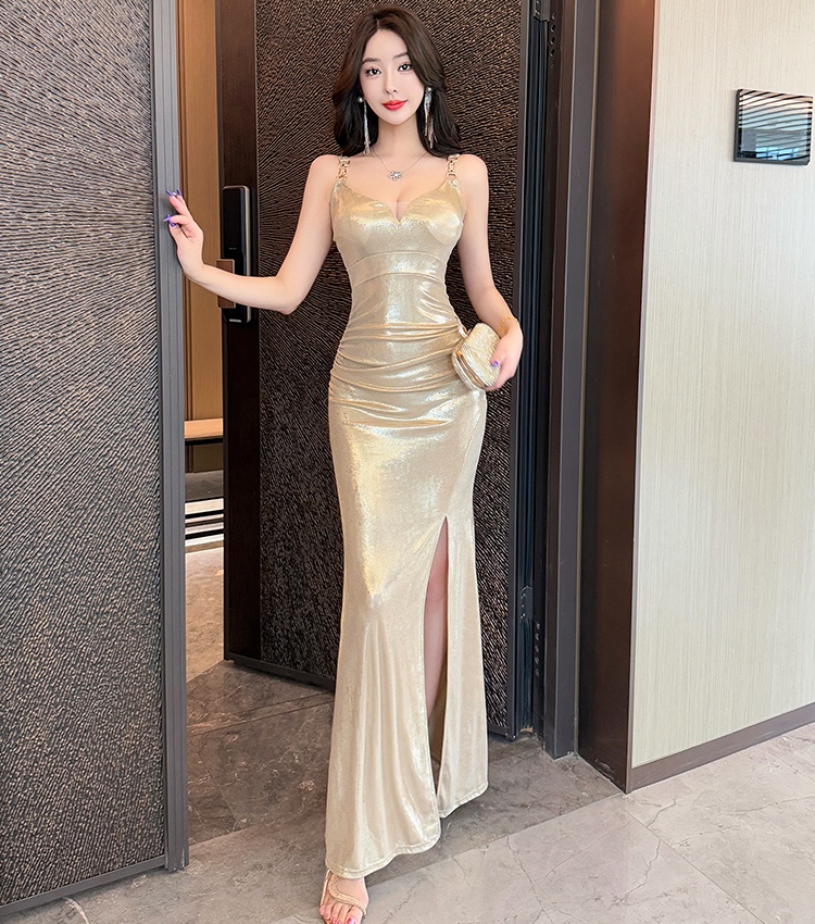 Sexy night show long dress package hip halter dress