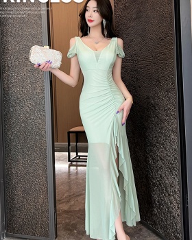Bottoming slim all-match gauze long split sexy dress