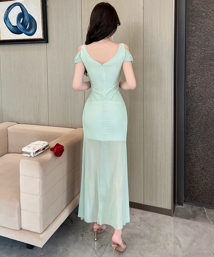 Bottoming slim all-match gauze long split sexy dress