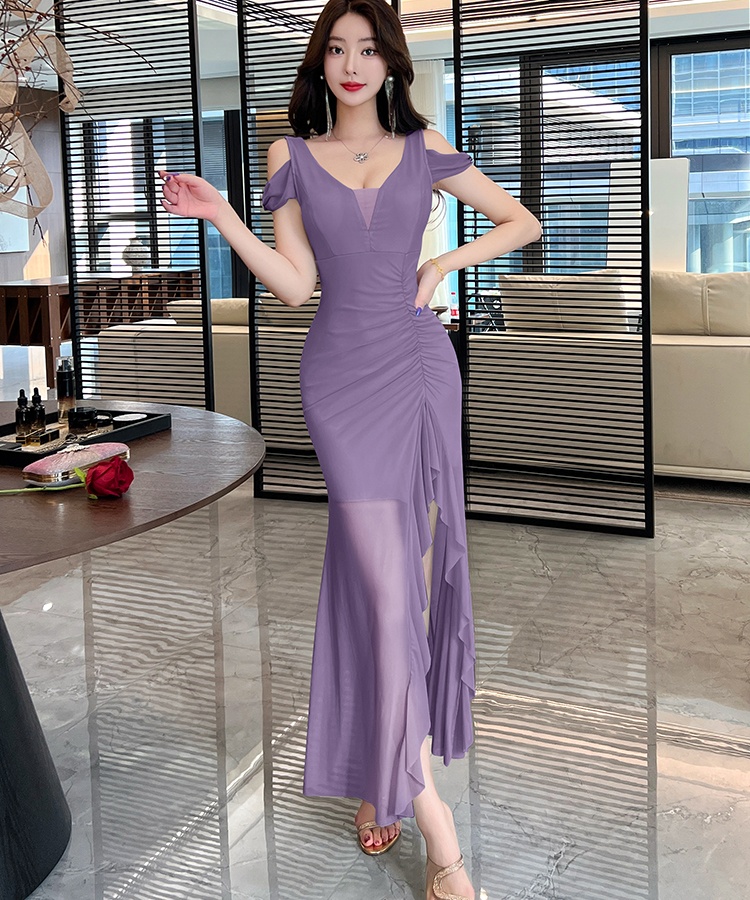 Bottoming slim all-match gauze long split sexy dress