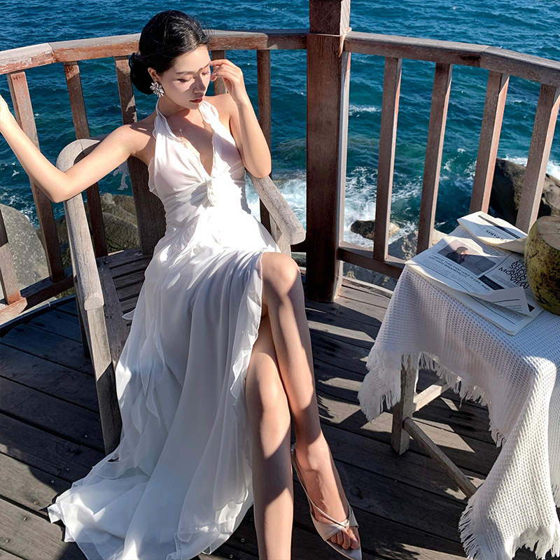 Lady halter dress irregular sexy long dress