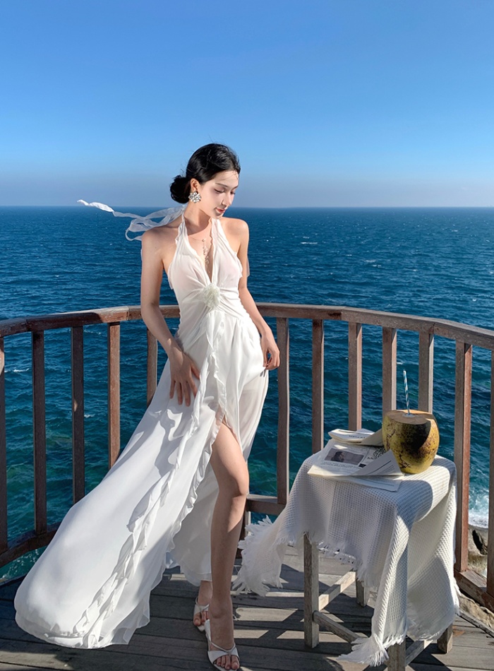 Lady halter dress irregular sexy long dress