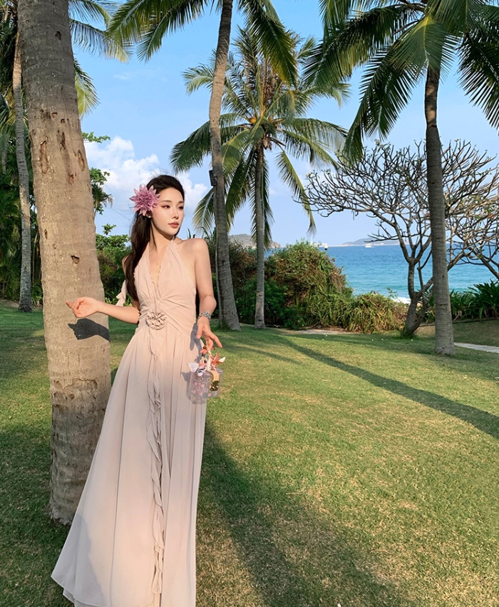 Lady halter dress irregular sexy long dress