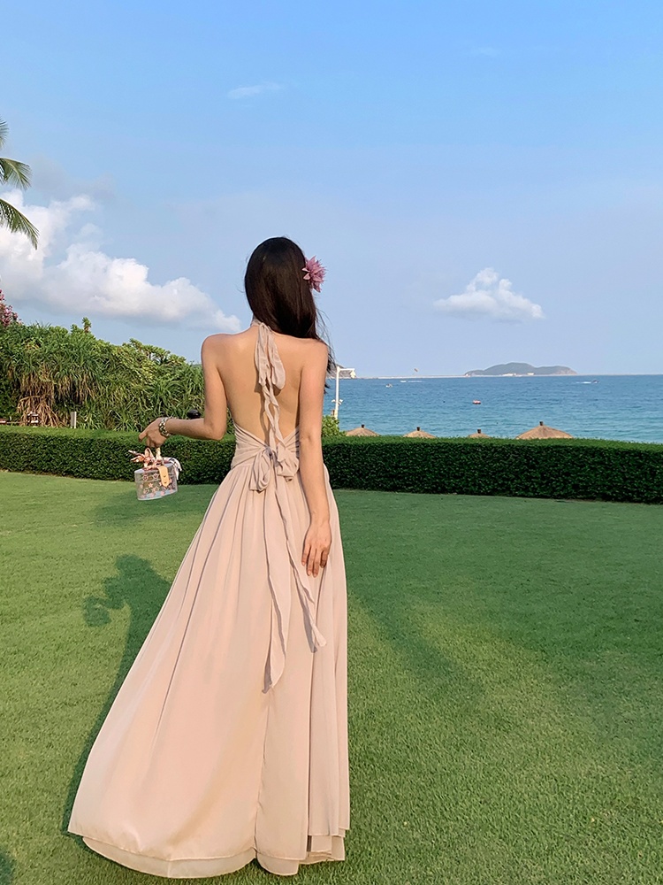Lady halter dress irregular sexy long dress