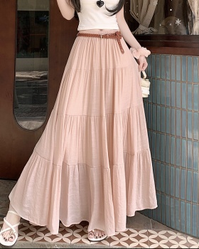 A-line cake belt cotton linen summer skirt for women