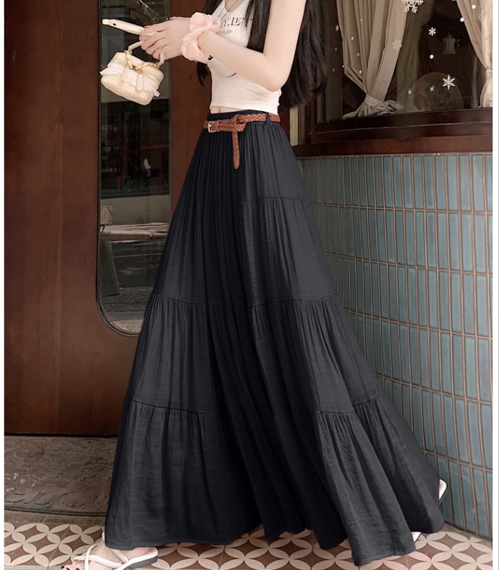 A-line cake belt cotton linen summer skirt for women