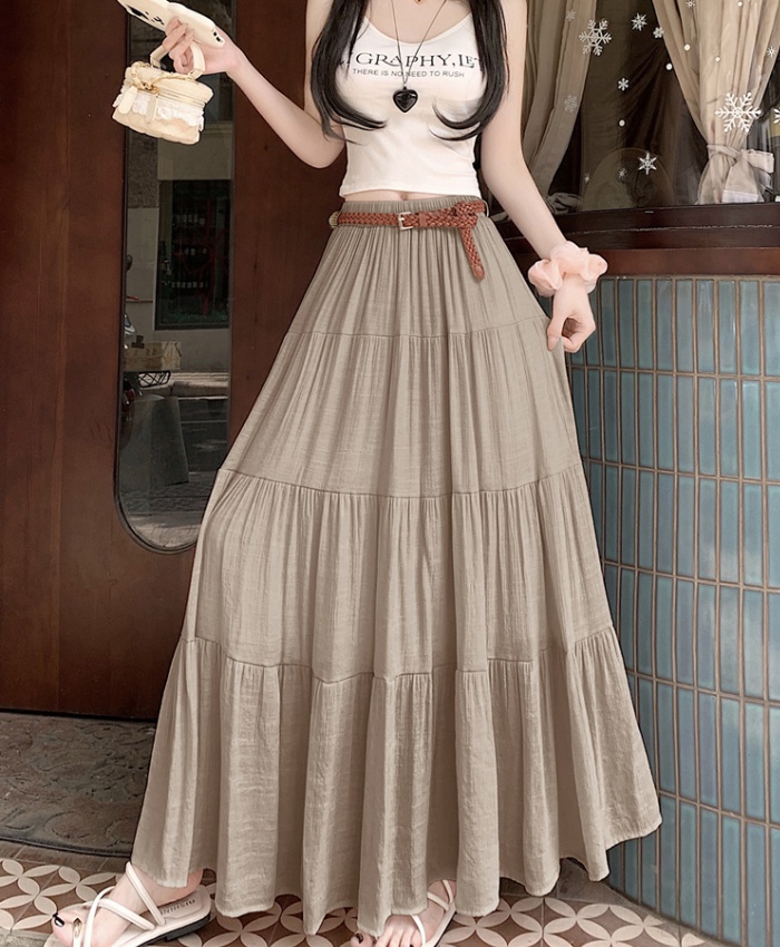 A-line cake belt cotton linen summer skirt for women