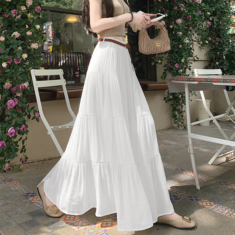 A-line cake belt cotton linen summer skirt for women