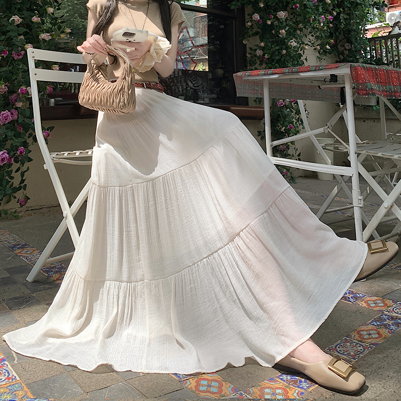 A-line cake belt cotton linen summer skirt for women