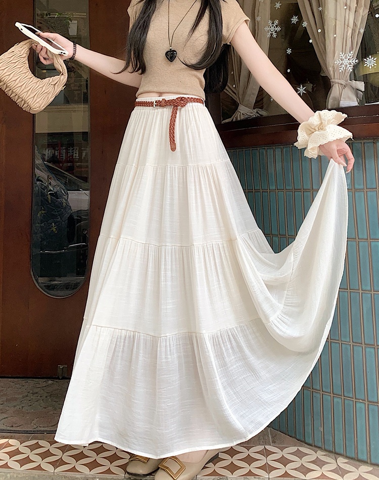 A-line cake belt cotton linen summer skirt for women