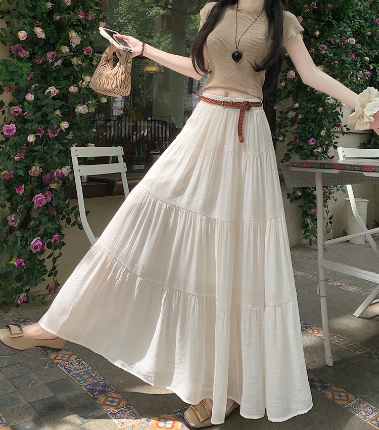 A-line cake belt cotton linen summer skirt for women