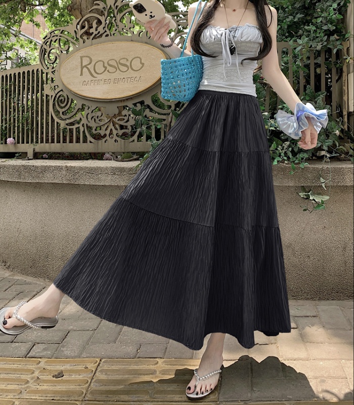 Big skirt A-line France style long skirt pleated satin skirt