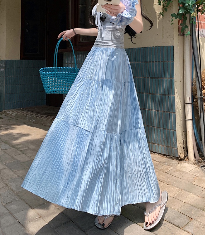 Big skirt A-line France style long skirt pleated satin skirt