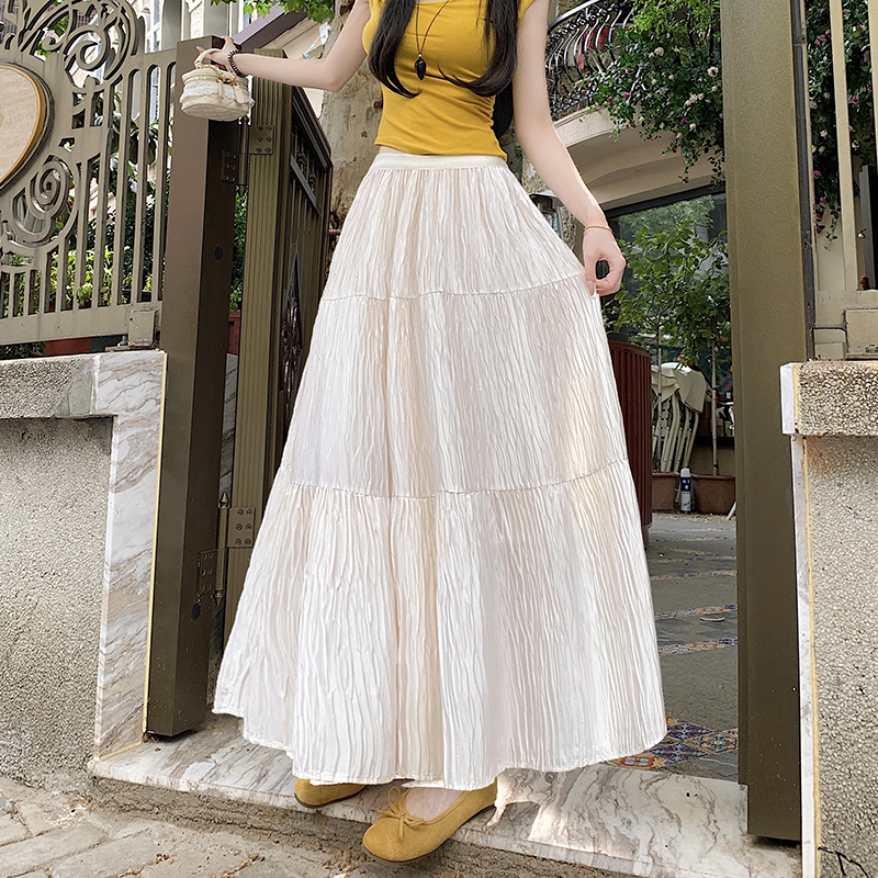 Big skirt A-line France style long skirt pleated satin skirt