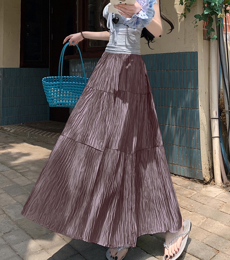 Big skirt A-line France style long skirt pleated satin skirt