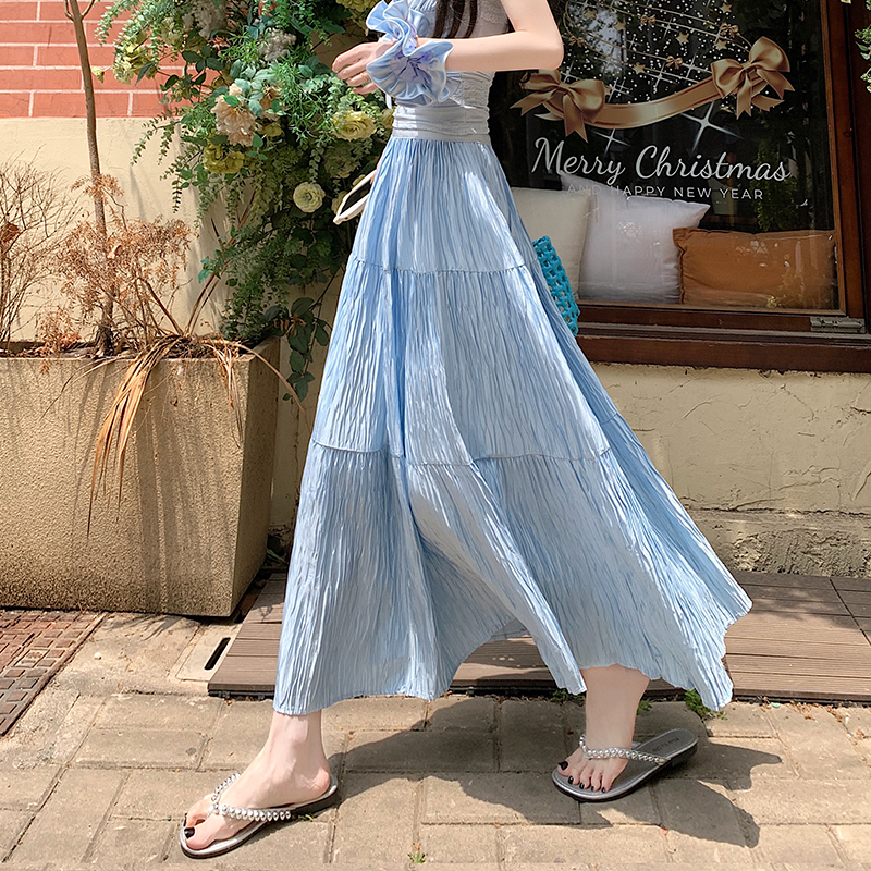 Big skirt A-line France style long skirt pleated satin skirt
