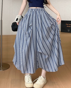 Slim high waist long skirt irregular plaid skirt