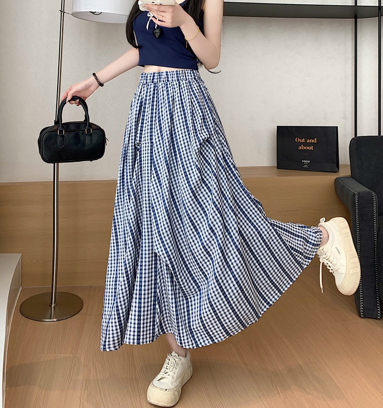 Slim high waist long skirt irregular plaid skirt