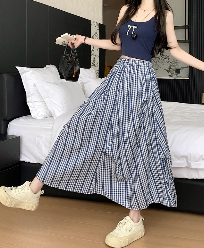 Slim high waist long skirt irregular plaid skirt