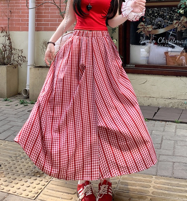 Slim high waist long skirt irregular plaid skirt
