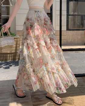 Korean style big skirt gauze thick and disorderly flowers skirt